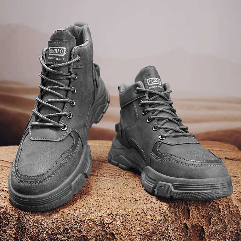 Men High Top Chunky Platform Work Boots Nonslip Wearresistant Lace Up Combat Shoes For Hiking Camping Street Daily Wear 260916