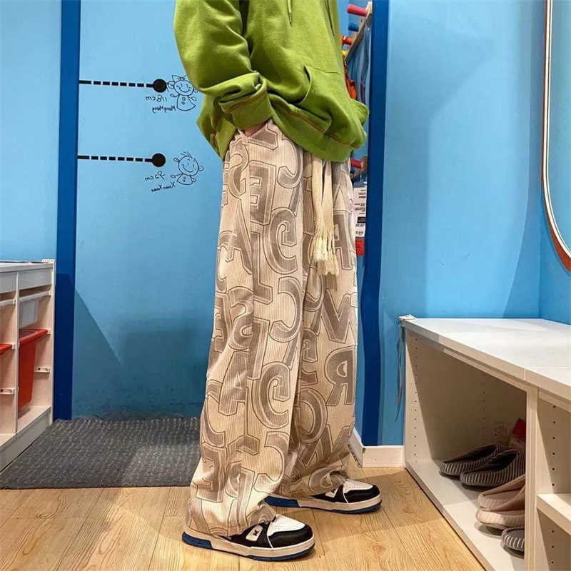 Letter Autumn Men's 3D Graffiti Printed Corduroy Trousers Hip Hop Fashion Drawstring Y2K Pants Casual Streetwear Sweatpants D260916