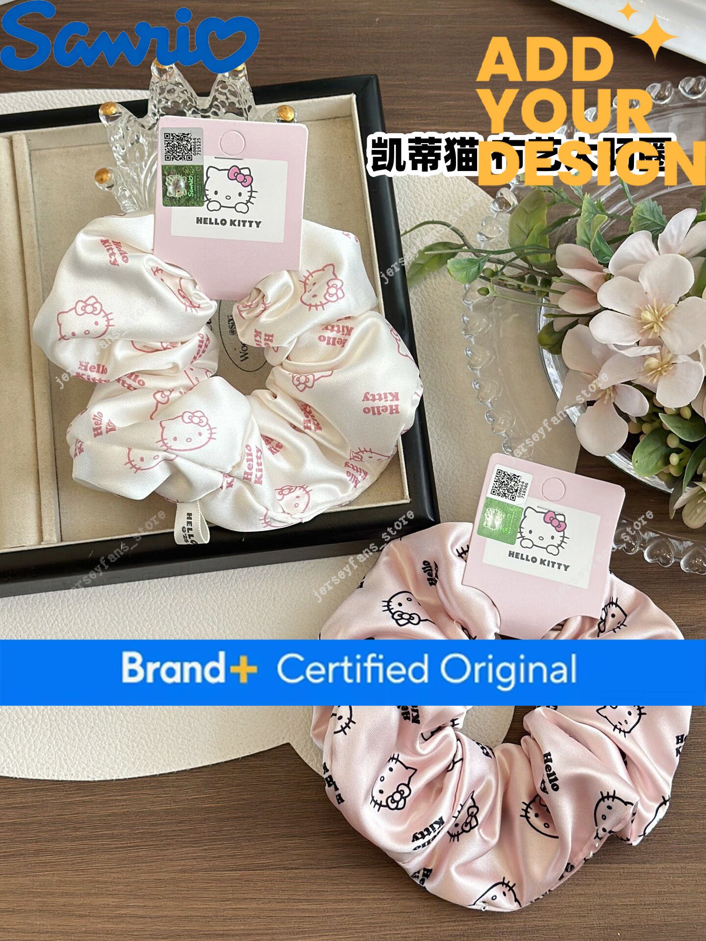 Authentic Sweet Hello Kitty Scrunchies Sponge Ties 2025 New Style for Girls Ponytail Bun Hair Rope f3