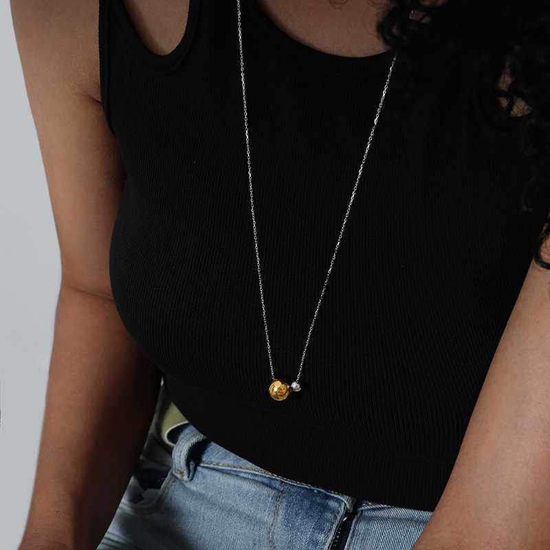 Long Stainless Steel Necklaces For Women Adjustable Women's Sweater Chain Beads Ball Pendant Link Chains Necklace Woman JewelryT260916