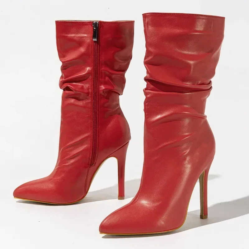 Thin Women Side Zipper High Heel Mid-calf Boots for Office Business NighTClub Party Wedding Model vShow D260916