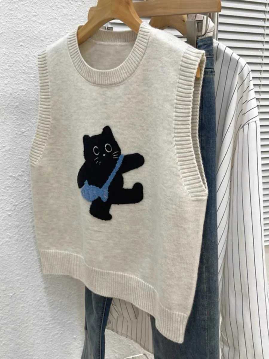 2026 Women Knitted Tank AOSSVIAO Top Summer Fall Cartoon Sweater Short O Neck Sleeveless Solid Spring Sweaters PulloversW260915