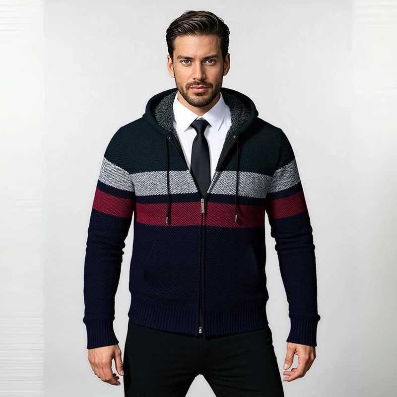 New Relaxed-Fit Flattering Striped Knit Jacket Youthful Trendy Hooded Top Men's Sweater Q260915