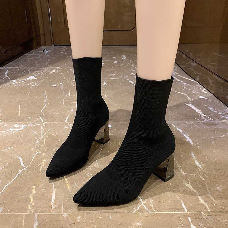 and Elastic boots 2025 autumn winter knitted women's boots short socks boots mid length boots for women D260916