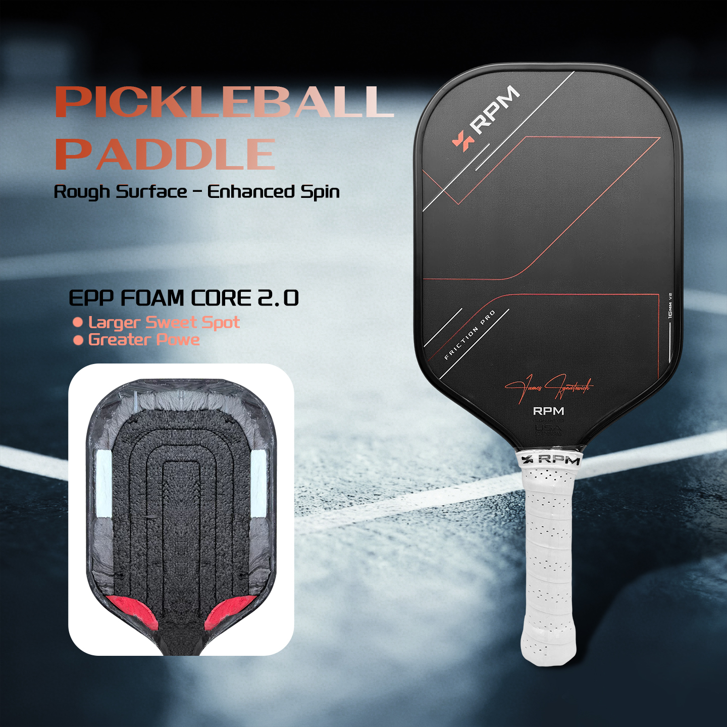 Monvik Manufacturer RPM V2 Pickleball Paddle Toray T700 Carbon Fiber 16mm/14mm HotPress Molding Integrated J260916