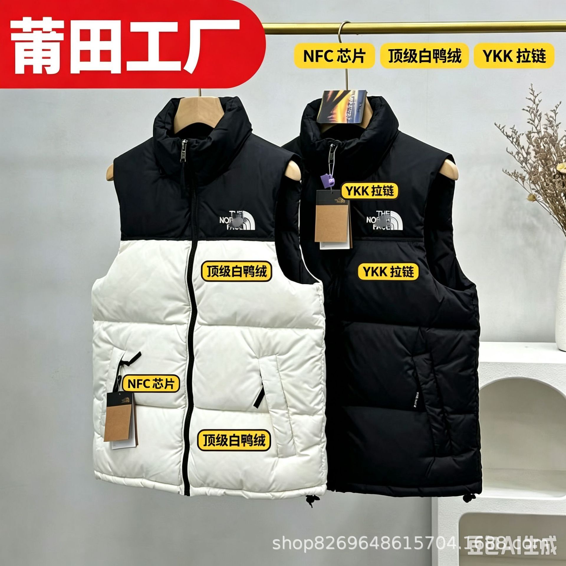 Putian Beifang Beijia 1996 Vest American Version TFN700 White Duck Down Embroidery Unisex Couple Style