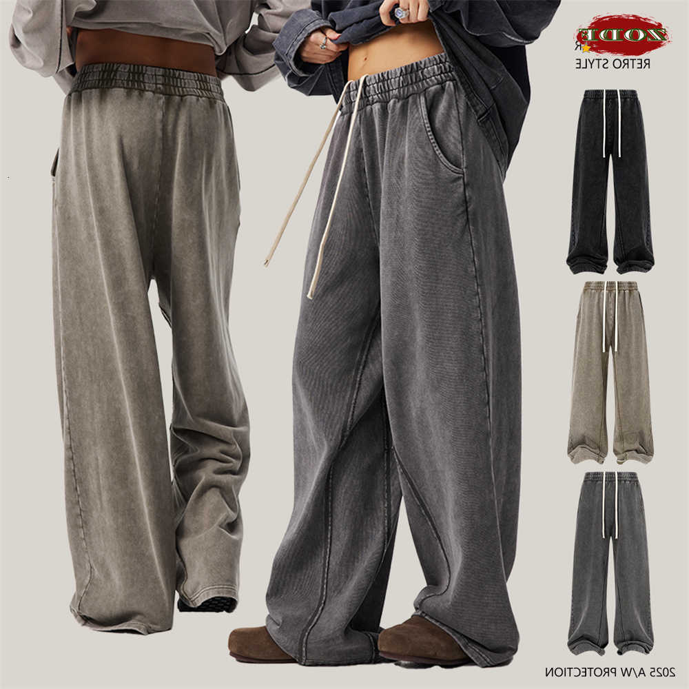 Retro 2025 Autumn Men ZODF 380gsm Washed Cotton Pants Unisex Distressed Loose Terry Sport Trousers Sweatpants HY1079 D260916