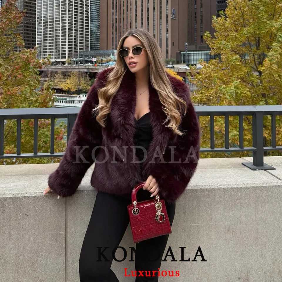 Women's faux fur coat Chic Casual KONDALA Women Vintage Faxur Fur Jackets Solid Long Sleeve Single Breasted Coats New Fashion 2025 Autumn Outwe