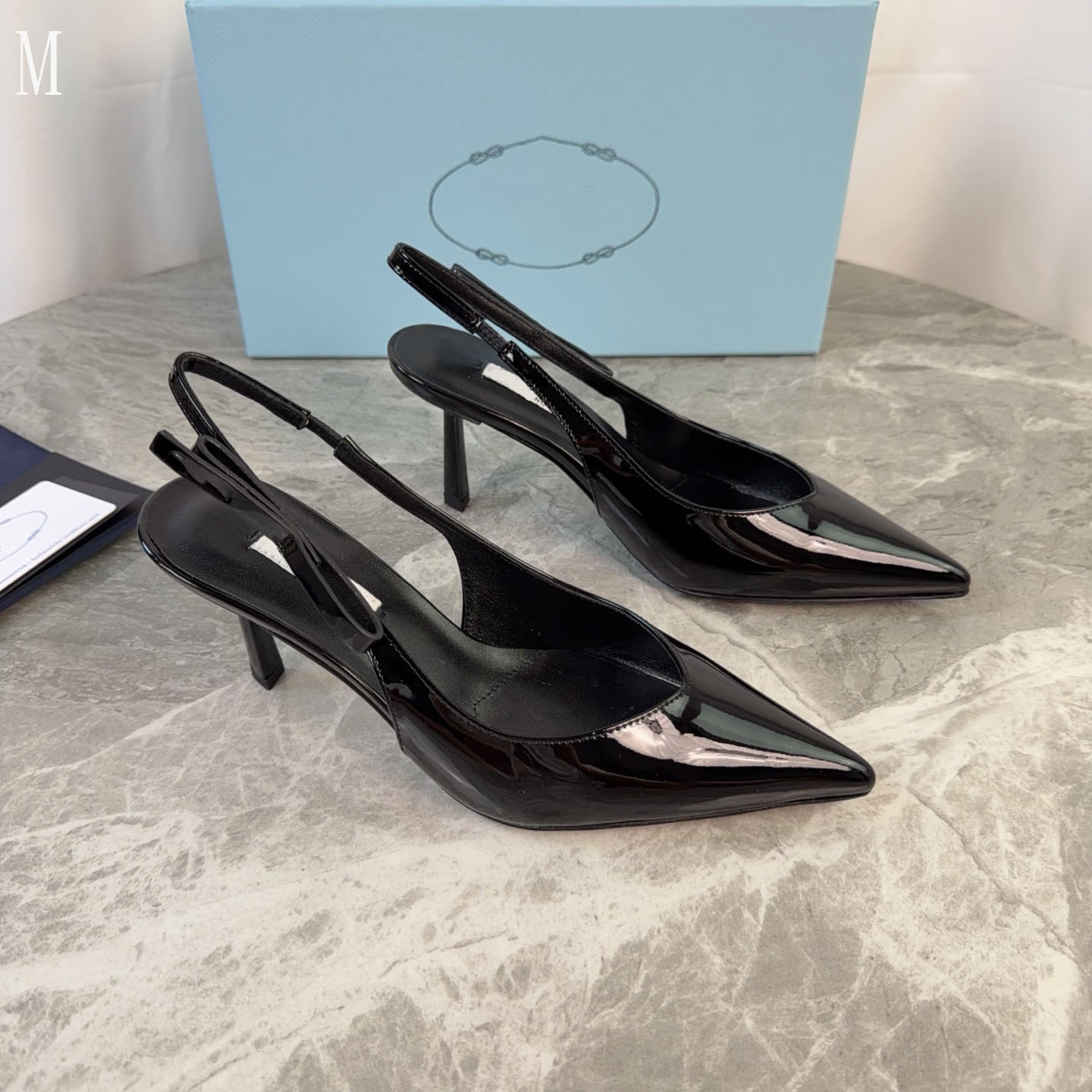 Free shipping Luxury designer Elegant Ladies Glossy Black Slingback Heels Pointed Toe Stiletto Patent Leather Evening Dress Pumps With Box