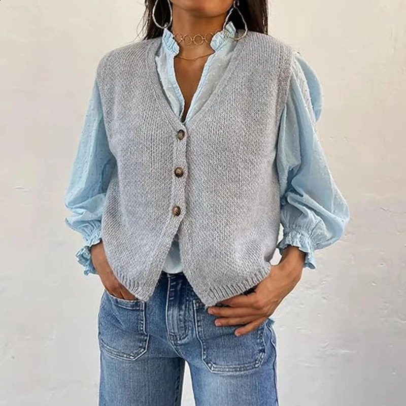Casual Button Front VNeck Sleeveless Crop Vest Preppy Y2K Aesthetic Sweater Vintage Clothes Streetwear Women Knitted Tank Tops 260916