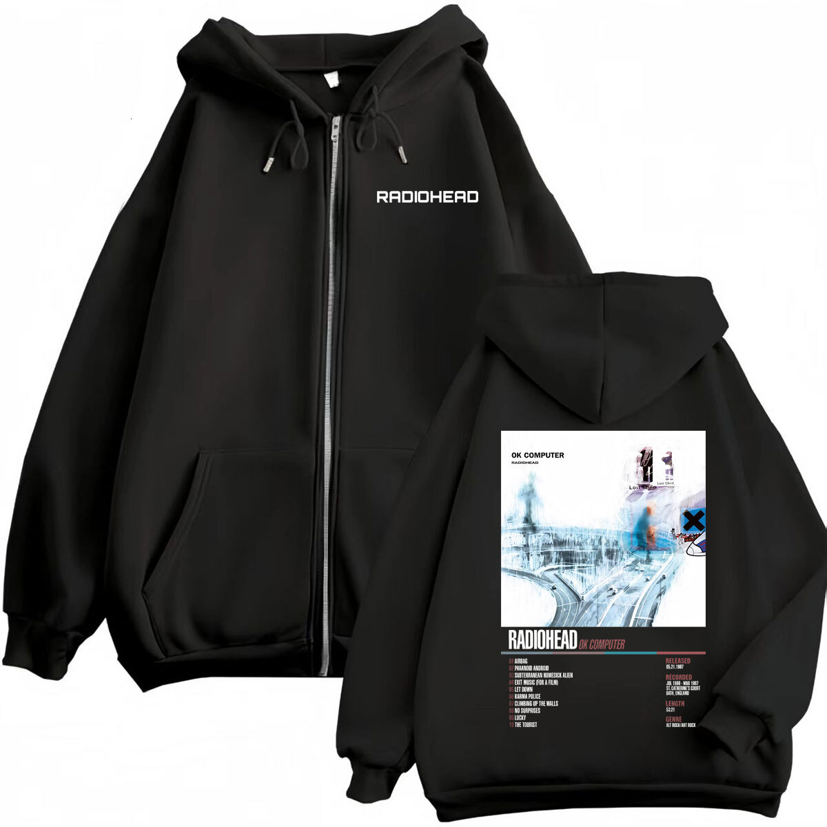 Radiohead Music Album Poster Graphic Zipper Hoodie Men's Women's Fashion Rock Zip Up Pullovers High Quality Fleece Sweatshirts 26L0916