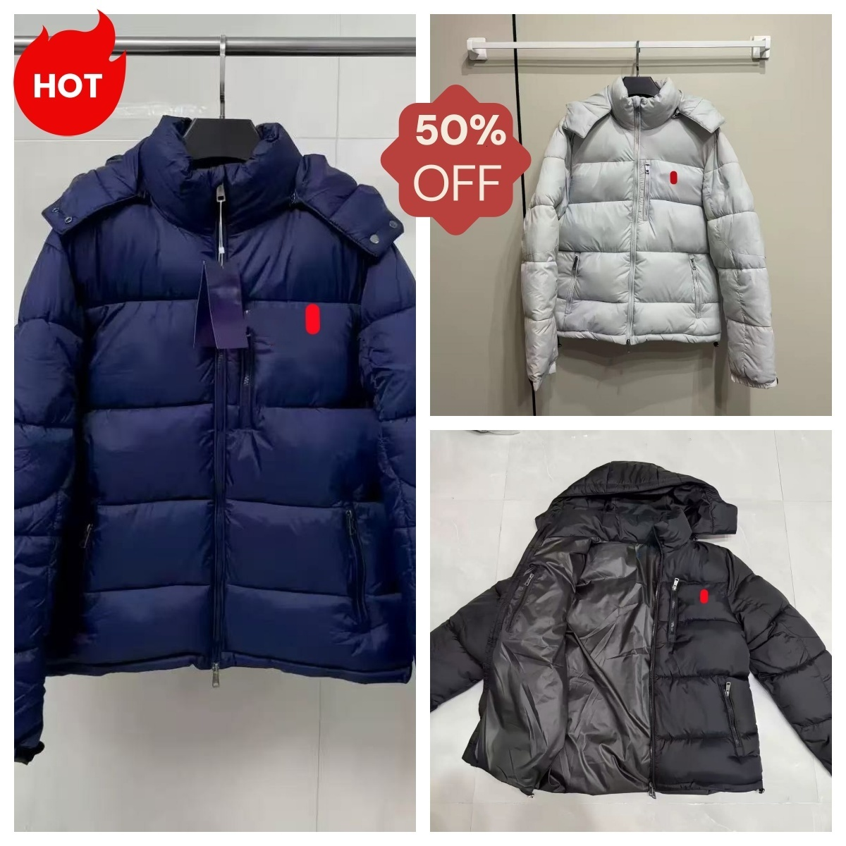Mens Winter Puffer Jackets - Thick Warm Down Coat with Hood, Zipper, Windbreaker Outerwear for Men and Women - Embroidered Designer