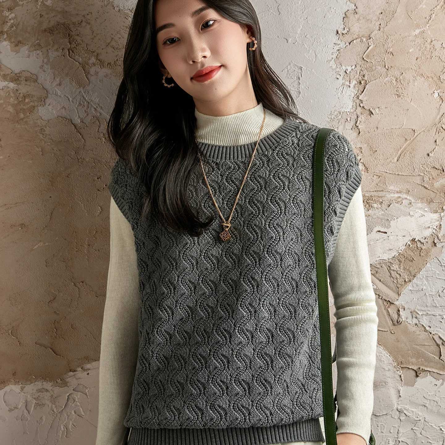 Soft Cotton WinvyNee Loose 100% Women's Crew Neck 7-Pin Hollow Out Solid Color Sleeveless Vest Gilet Casual Camisole C1092040W260915
