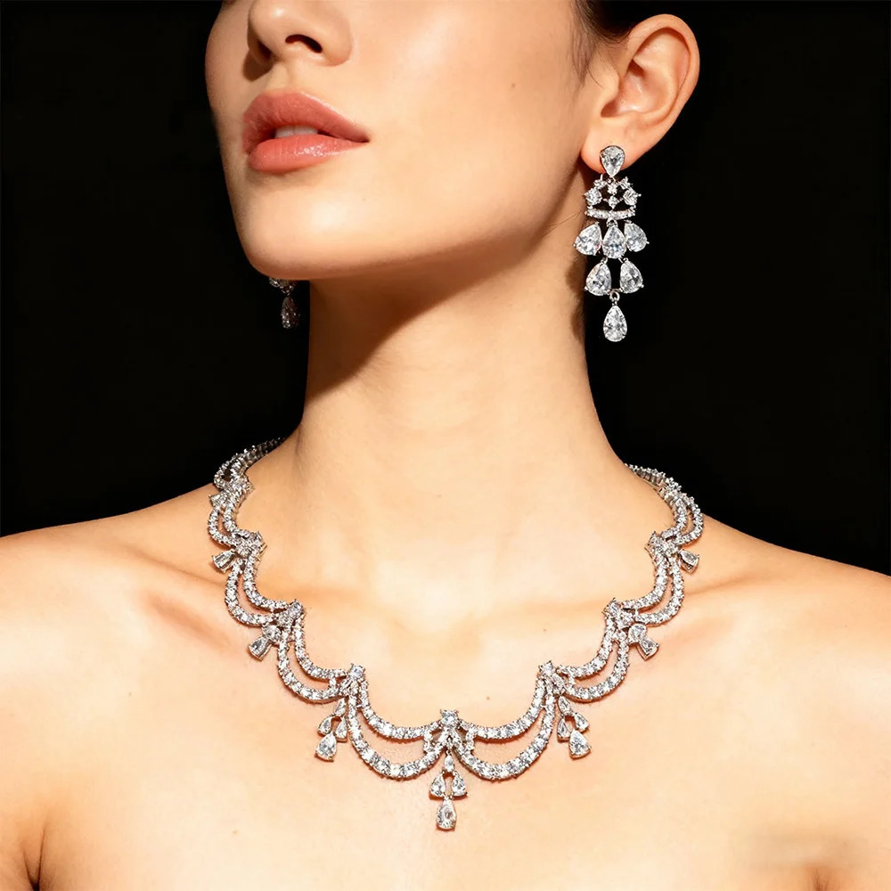 Exquisite Simple Women Jewelry Set 2 PCS Cubic Zirconia High Quality Saudi Arabia Bridal Wedding Jewellery Accessories 260916