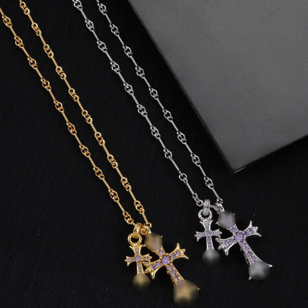 Luxury Designer Necklace Top Quality Purple Gemstone Diamond Cross Pendant Jewelry High-End Unisex Men Women Elegant Fashionable Sparkling Gift Dail