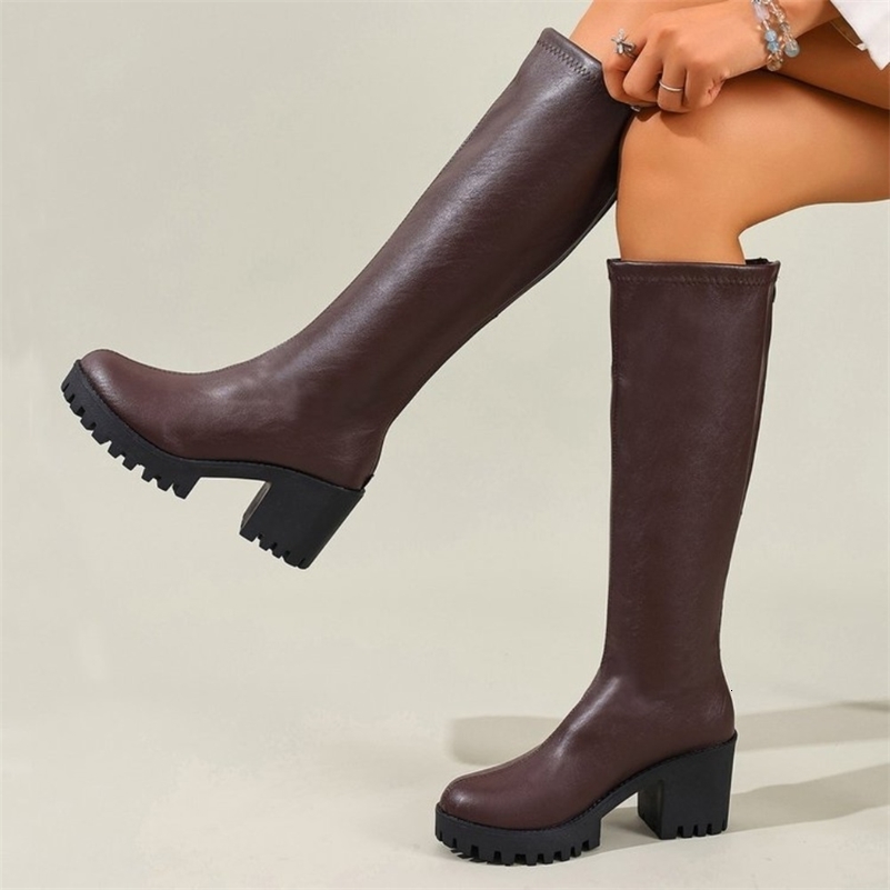 Autumn and Winter Round Retro Heightening Mid-calf Boots with Velvet Warm and 260915