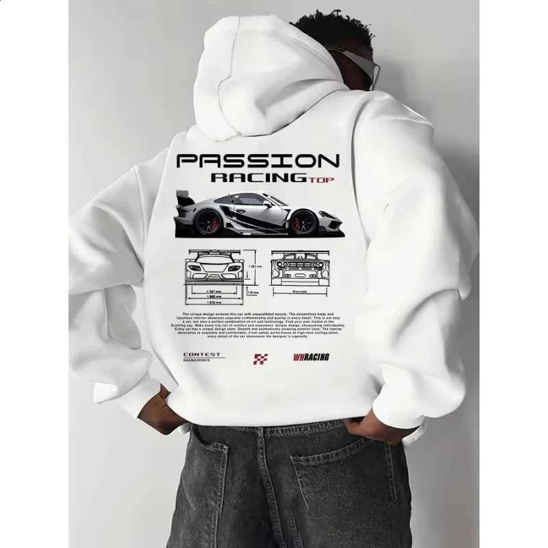 hooded Popular men's digital pattern sweatshirt with car-themed design American-style casual sports long-sleeved shirt D2609151