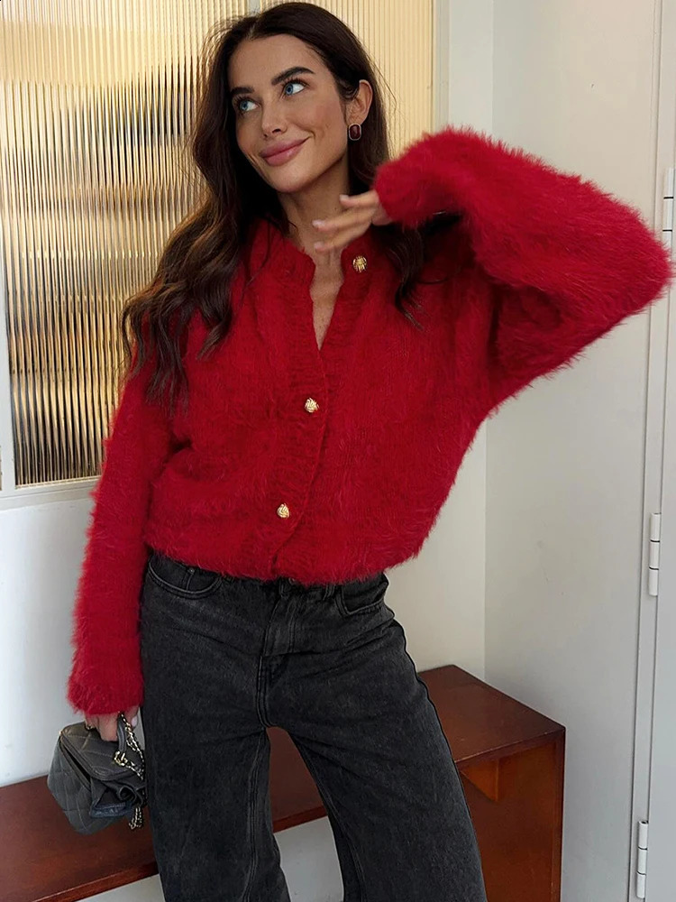 Tuularose Women Autumn Winter Sweater Solid Plush Patchwork Cardigan Fashion Commuter Streetwear Warm Casual Female Outwear 260916