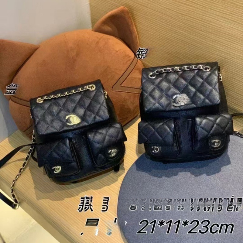 Designer CC Style Black Caviar Grain Leather Mini Backpack For Women Multi Pocket Flap Bag Chain Shoulder Bag Fashion Casual Daypack
