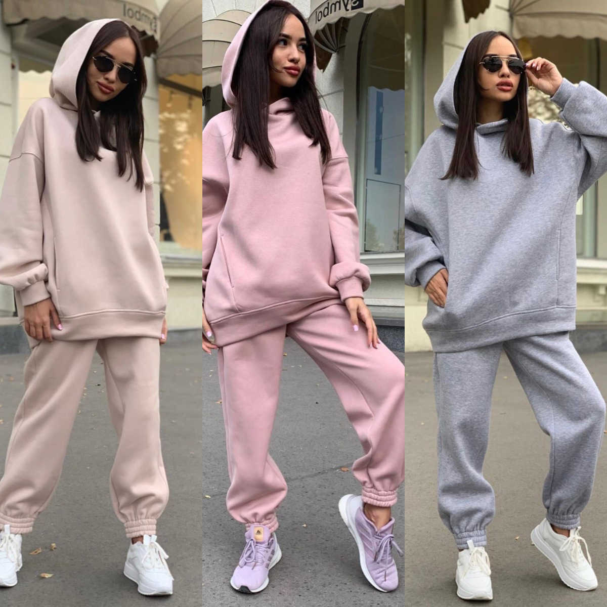 Hooded Monochrome Hoodie Set Casual European American Fashion 2-Piece Autumn Winter Hot Selling New Style S2609167GZ4