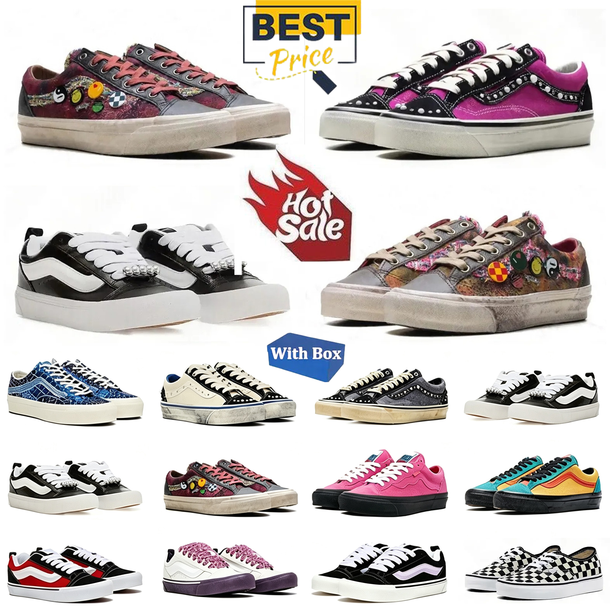 With box Skool 36 Pearlized Designer Luxury Pearlized Van Shoes New Sneakers MenWomen Classic Comfortable Low-Top VersatileTrendy Sneakers Size 35-4