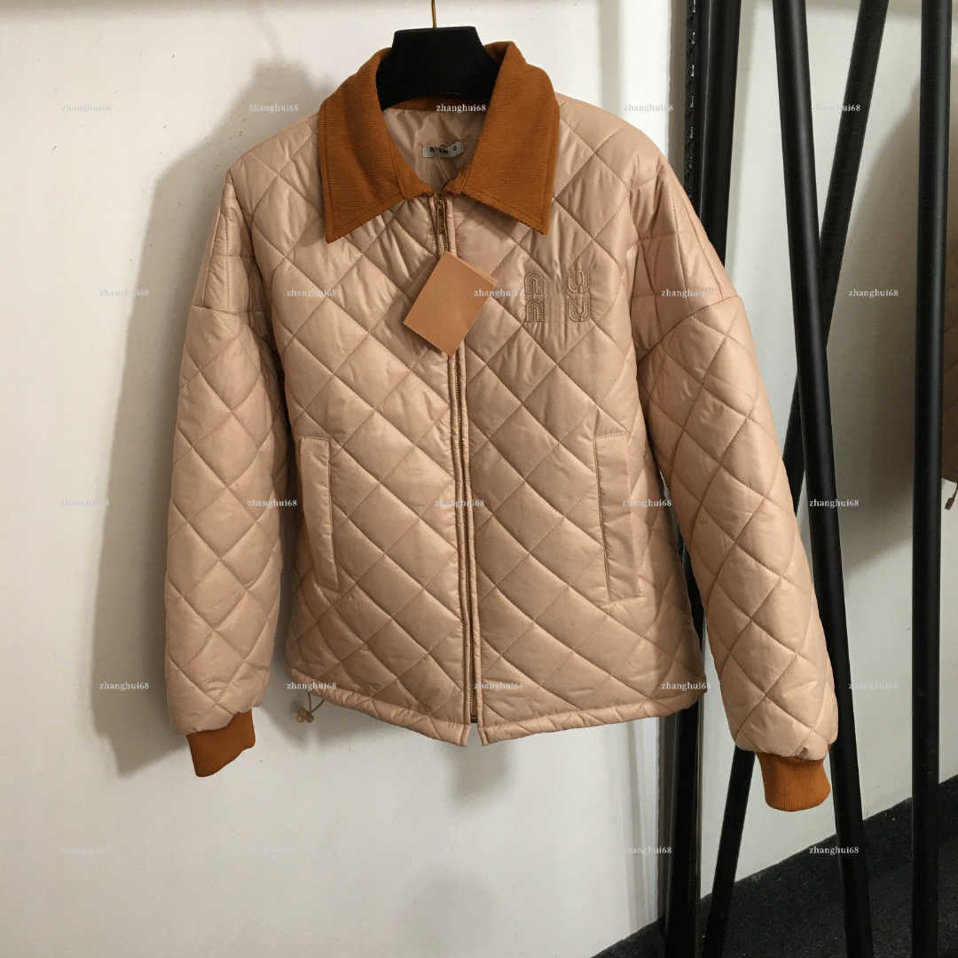 Fashion Ladies' grid patterned cotton jacket women designer clothes lapel zipper embroidered logo warmth winter clothes for women A384X08N011