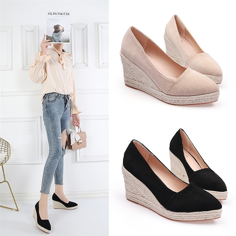 Spring Summer Shoes Women Heeled Shoes Ladies Wedge Heels Retro Women Pumps Casual Woman Wedges 8cm Big Size 42 A3542 260915