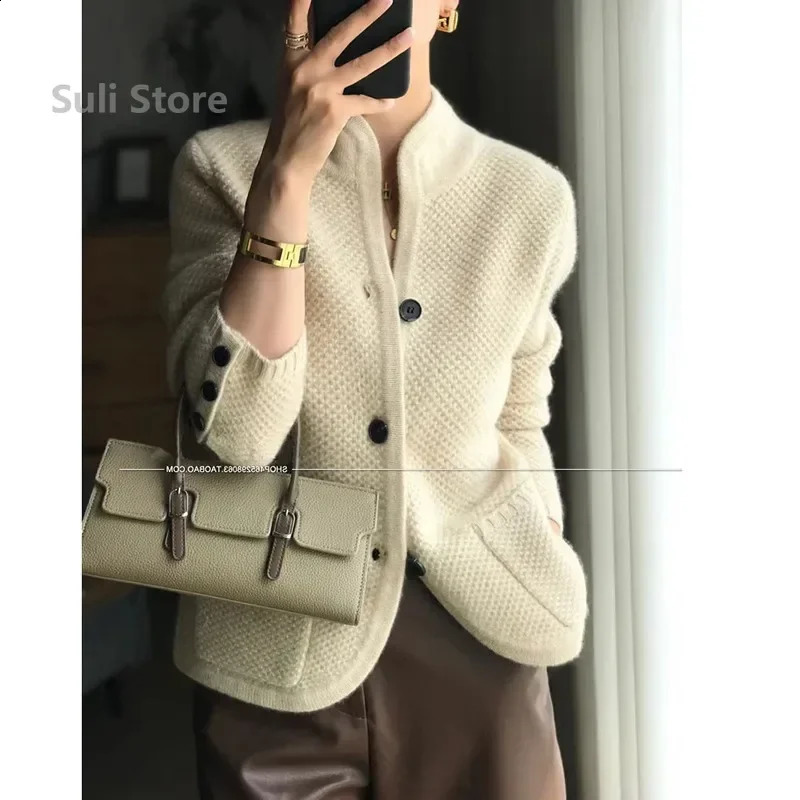 Autumn Winter Thickened Cardigan Women Stand Neck Sweater Loose Knit Base Sweater Jacket 260916
