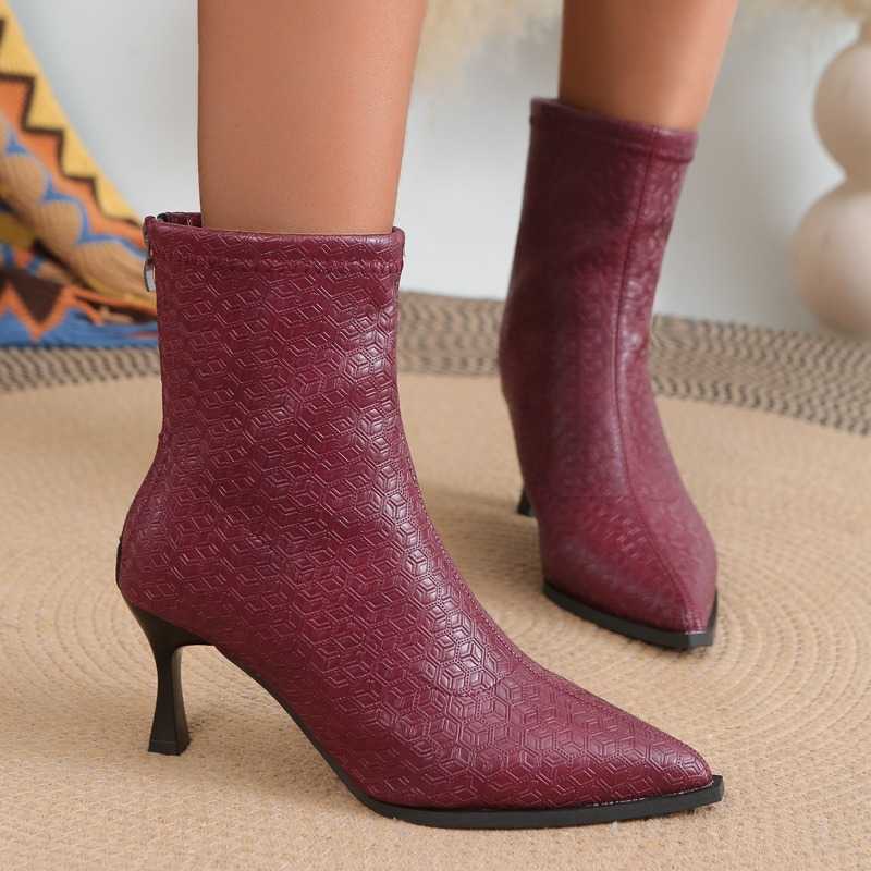 High Autumn Winter Soft Leather Heels Pointed Toe Thin Heels Boots Back Zipper Women Ankle Boots Shoes Zapatillas De Mujer D260916