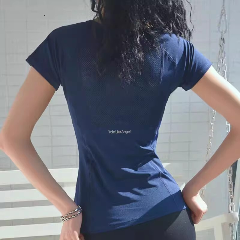 Spring and Summer Loose Women's Sports Short-sleeved Quick-drying Running Yoga Fitness T-shirt Mesh Breathable Neck Pullover Top 26Y0916