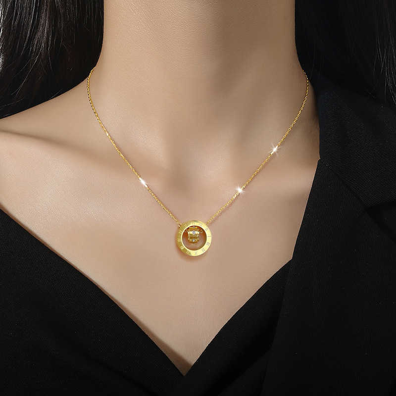 Stainless Steel 316L New Fashion Fine Jewelry Round Circle Zircon Roman numeral Charms Chain Choker Necklaces Pendants For WomenT260916