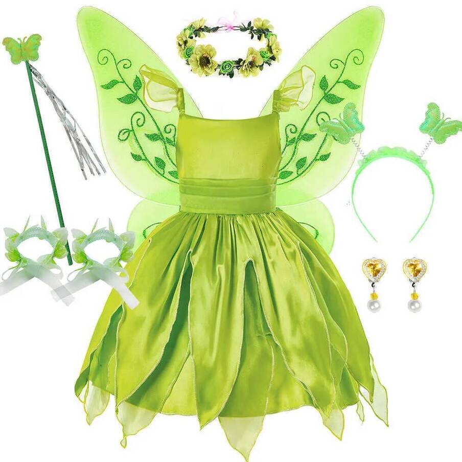 2026 New Elf perfume Costume Cosplay Girls Halloween Pixie Fairy Disguise Kids Tinkerbel Dress Up Carnival Pageant cologne Princess Frock Sundress D
