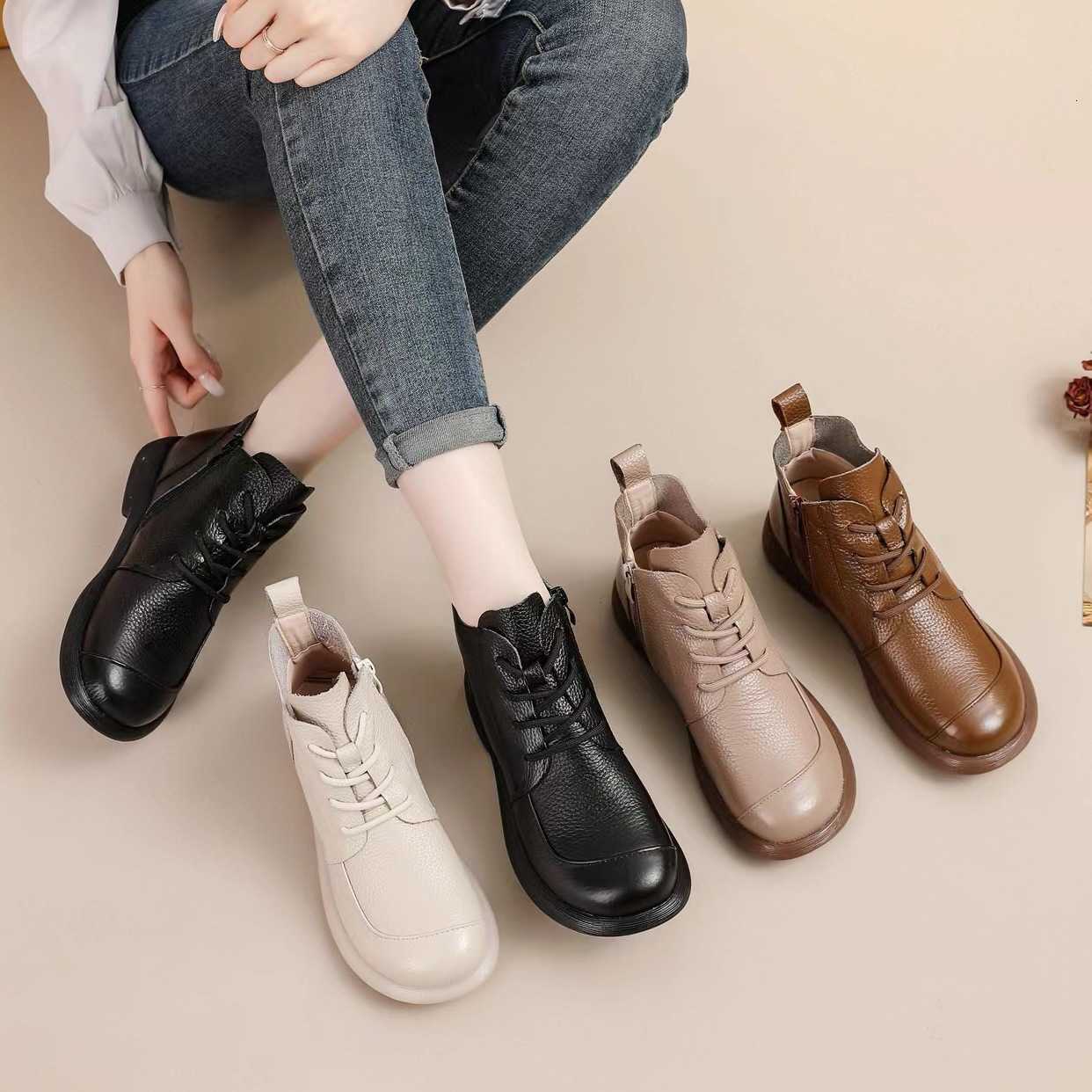 for shoes Cowhide autumn women's and winter 2025 women's flat bottomed soft leather short boots comfortable boots new style D260916