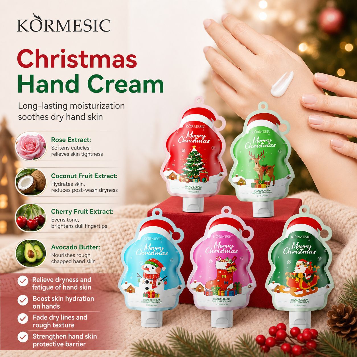 Wholesale Herbal Whitening Nourishing Moisturizing Christmas Peach Petrolatum Hand Cream for Autumn Winter Soft Smooth Anti Wrinkle Moisturizing Han