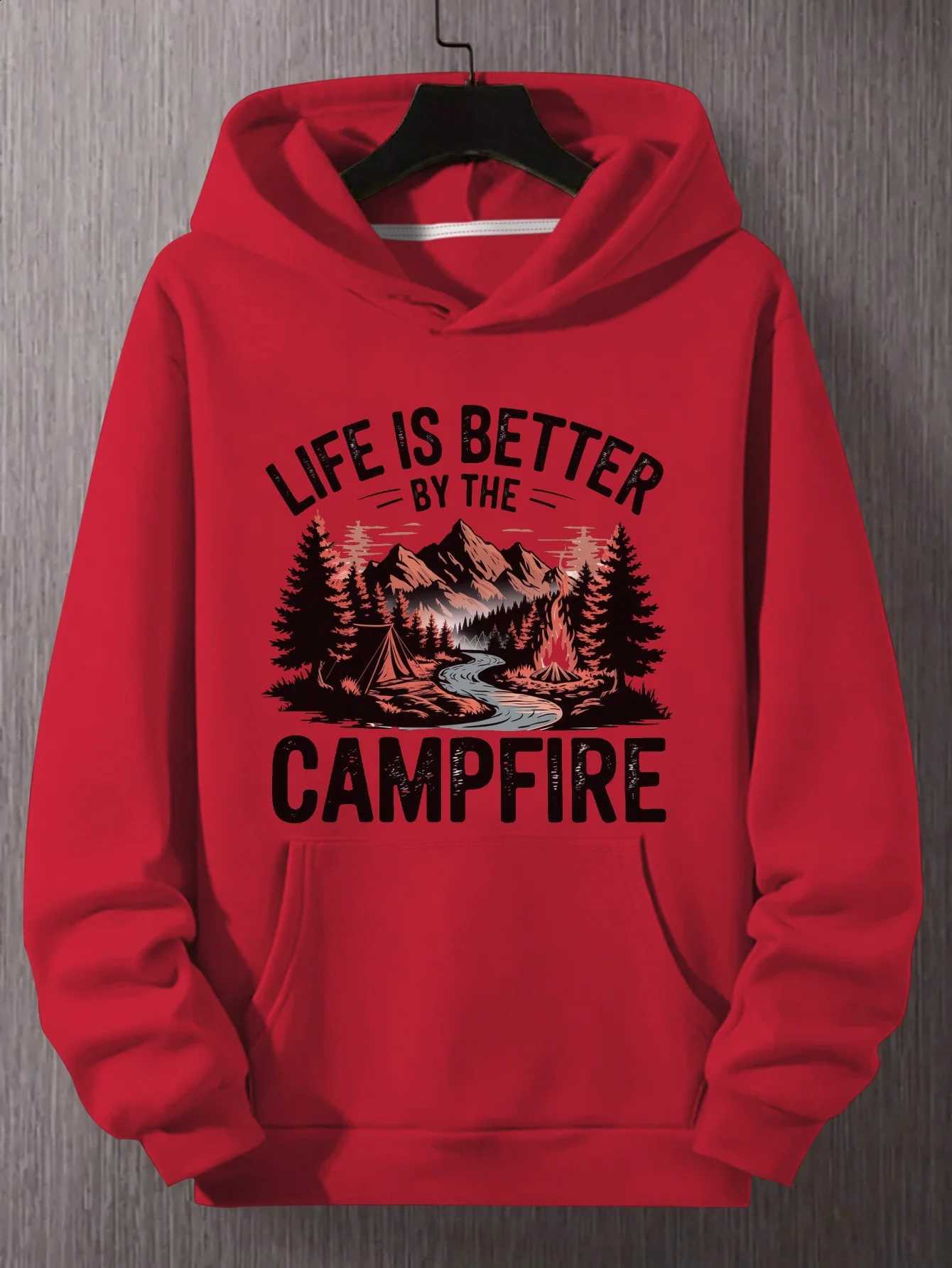 around the campfire - Life Gender-neutral outdoor hooded sweatshirtwith mountain forestcampingatterned print.Casualstreet style. D2609151
