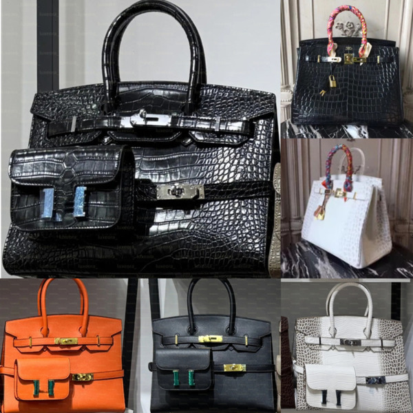 Designer totes bags birinise handbag handbags women mirror quality crocodile Alligator Leather handmade lock Gold silver hardware tote bag luxury sh