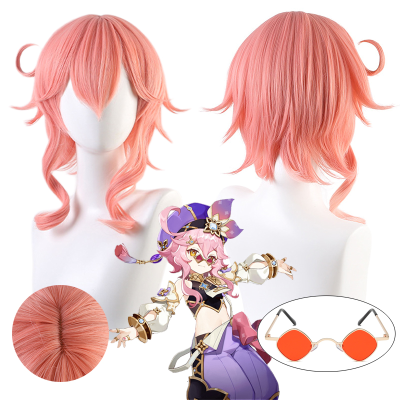 Wig Glasses Set Game Genshin Impact Dori Cosplay Pink Long Hair with Sunglasses Halloween Cos Wigs for Women Girls
