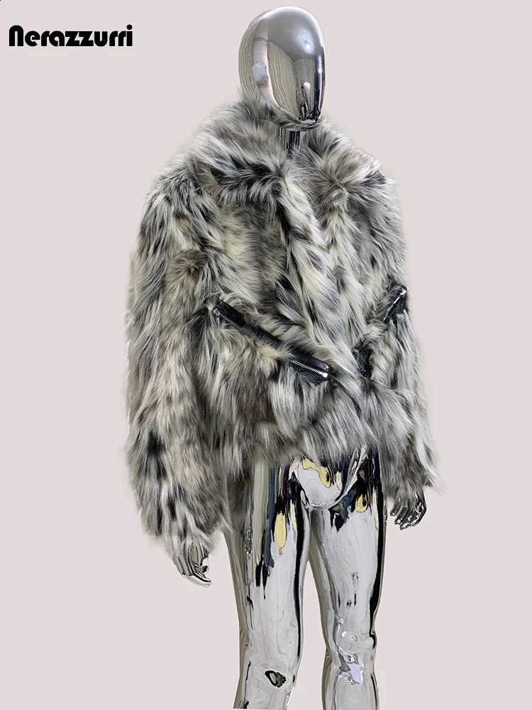 Colorful Nerazzurri Short Autumn Winter Multicolored Thick Warm Hairy Faux Fur Coat Men Designer Streetwear Fluffy JacketW260915