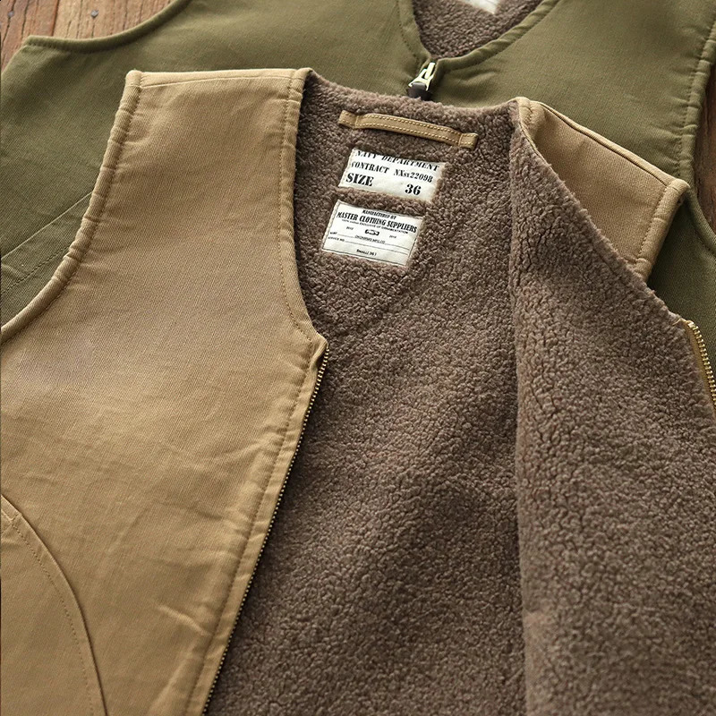0403# Winter American Retro Thickened Velvet Naval N1 Deck Vest Men's Fashion 40% Cashmere Washed Casual Cargo Waistcoat 260916