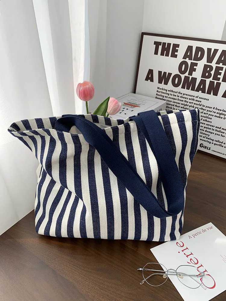 Designer Tote Canvas Stripe Canvas Bag Zipper Large Capacity Shoder Bag Korean Style Mti-functi Shopping Handbag All-mah J260916