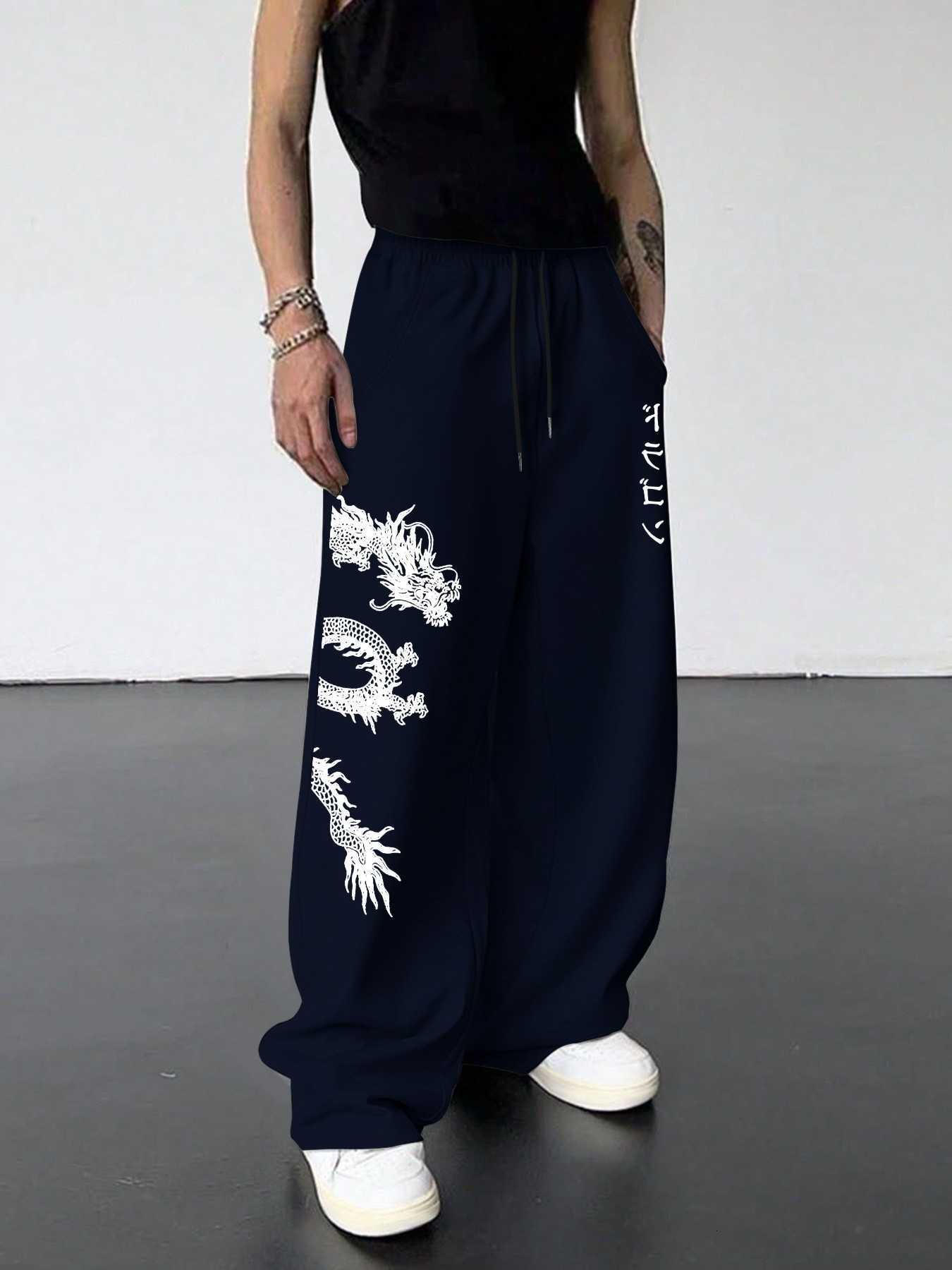 Letter Men Dragon Pattern Japanese Print Straight Pants Loose Comfort Trousers Trend Fashion For Daily Outdoor Home Casual S-3XL D260916