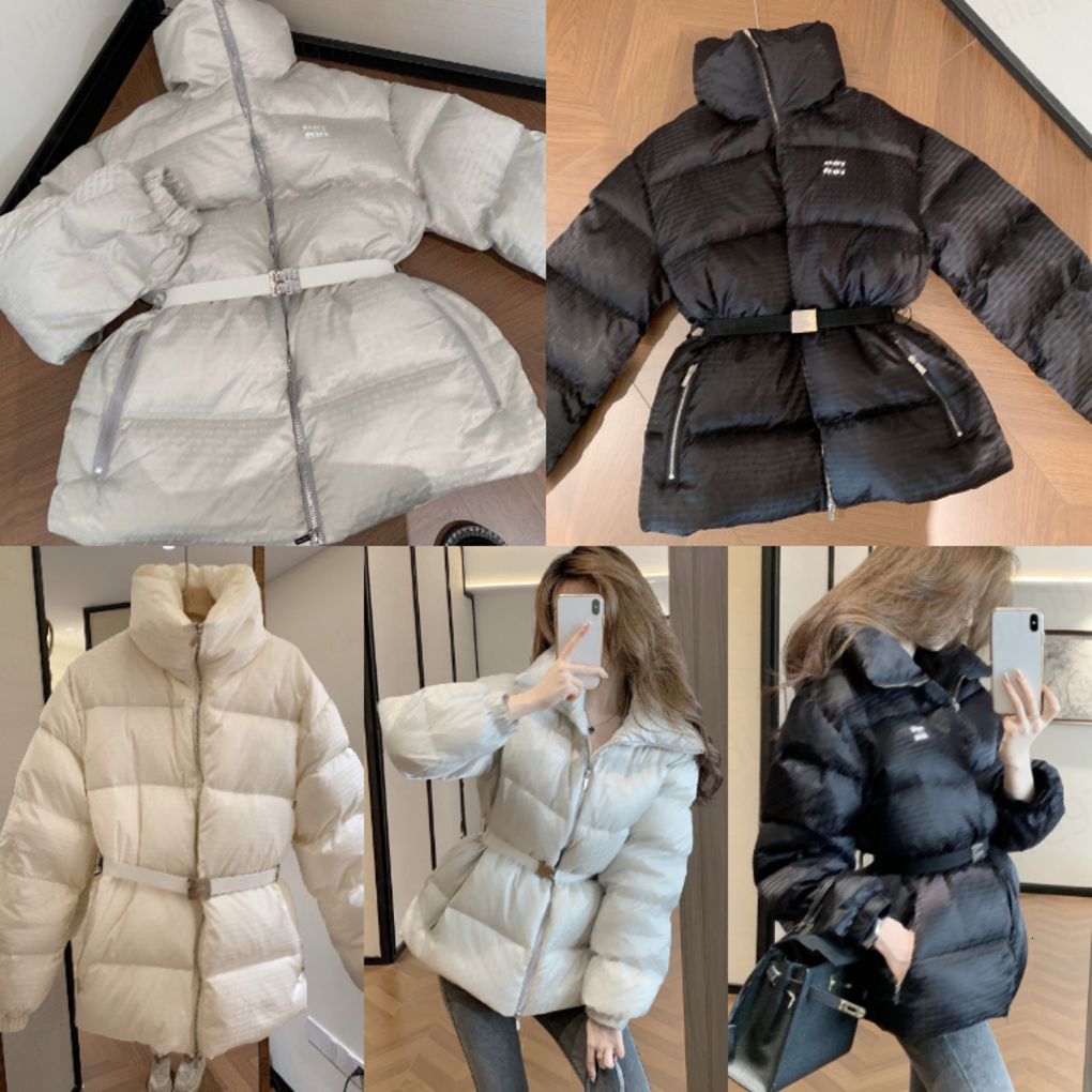 mius womens designer coat jacket women full print Brand logo with elasticity belt Zipper Pockets Warm Winter Down Coat Casual Outdoor Streetwear dou