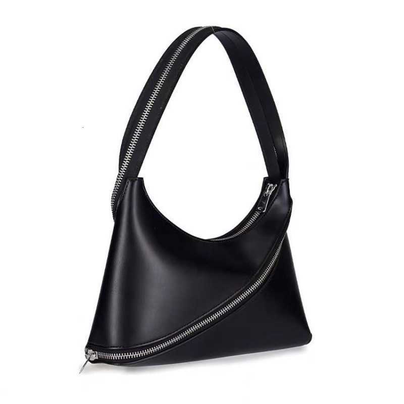 Design Genuine Leather Women's Niche Crossbody Bag Fashion Commuter Handbag Ins Style Minimalist Geometric Black Irregular Shape H260916