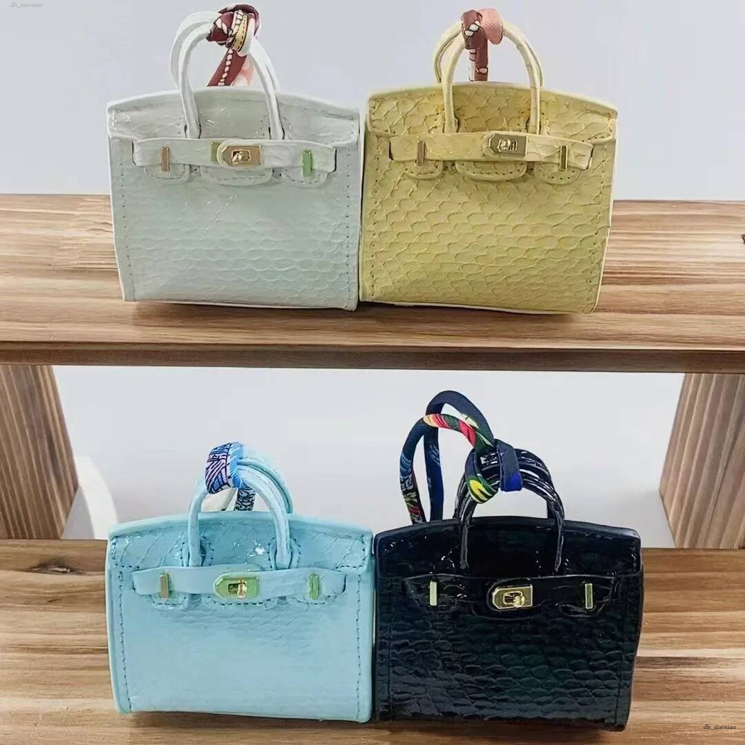 Mini sac à main motif crocodile avec foulard en soie, petit sac à serrure, pendentif, porte-clés en cuir multicolore, accessoires d'emballage, ve