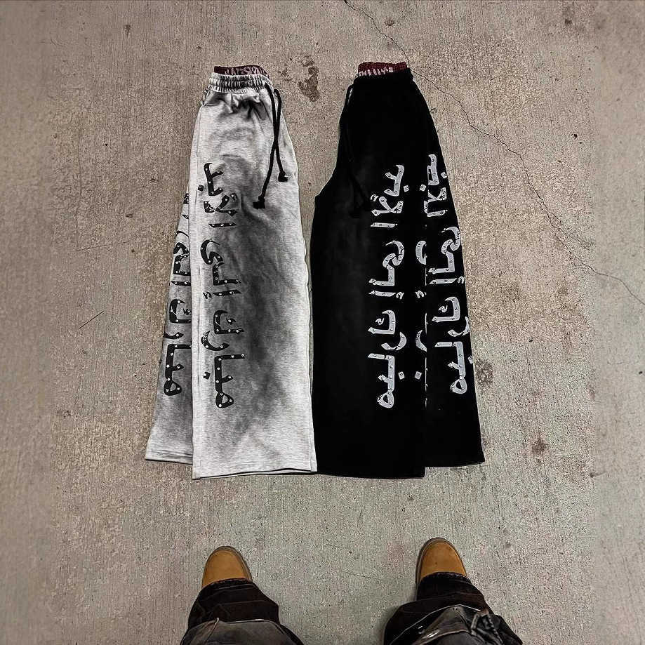 Y2K Gothic Retro Harajuku Loose Elastic Waist Cotton Straight Pants Hip-Hop Casual Joker Street Wear For Men and Women D260916