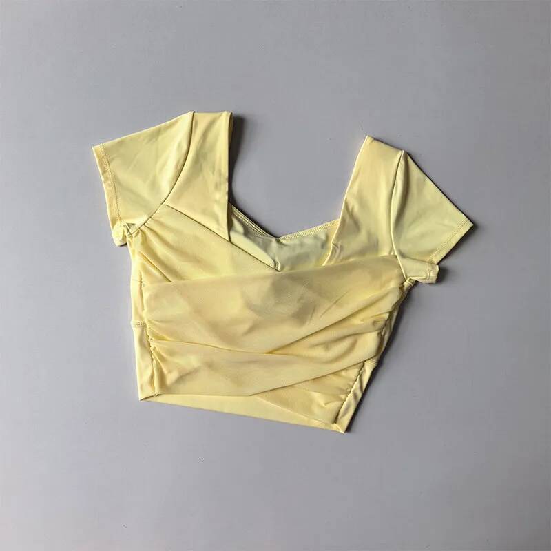 Women Mesh Back Slimming Yoga Top Fixed Cup Short-Sleeved Sports T-shirt for Pilates Training Fitness Beauty Gym Workout Clothes 26Y0916