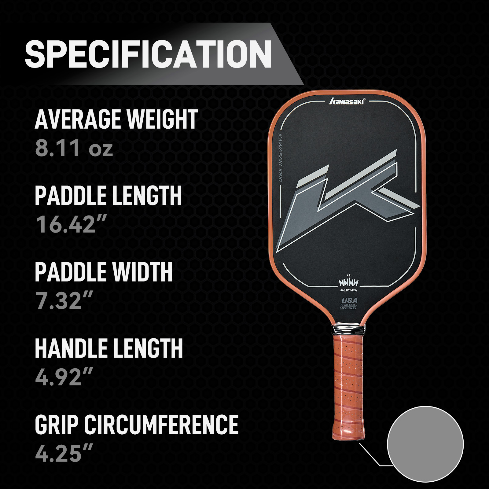 Kawasaki USAPA Approved Professional T700 Carbon Fiber Pickleball Paddle 16MM With Power&Spin J260916