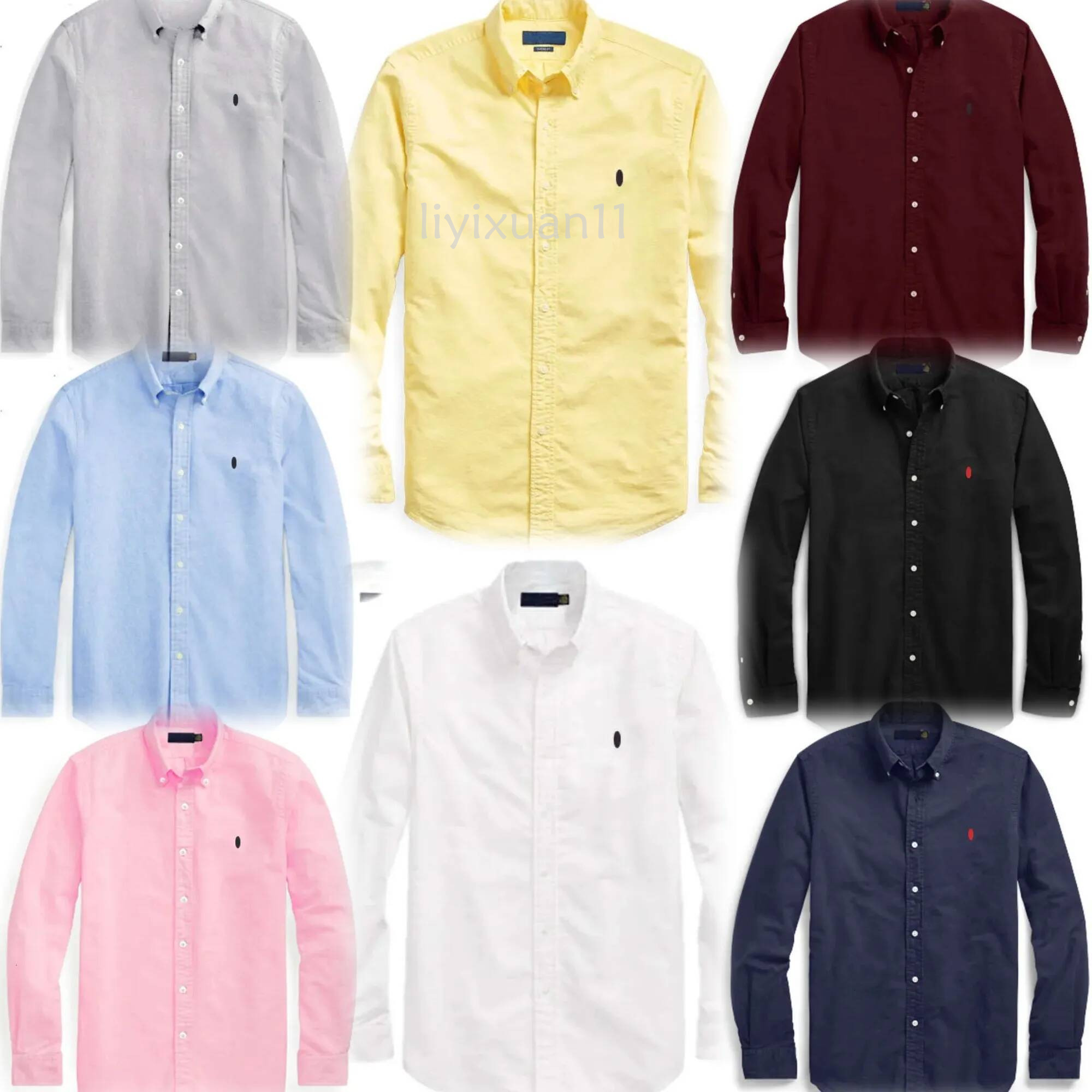 polo Designer Men Oxford Cotton Long Sleeve Shirt Mini Pony Embroidery Button Down Collar Slim Fit Business Casual Dress Shirts Multi Colors eb6