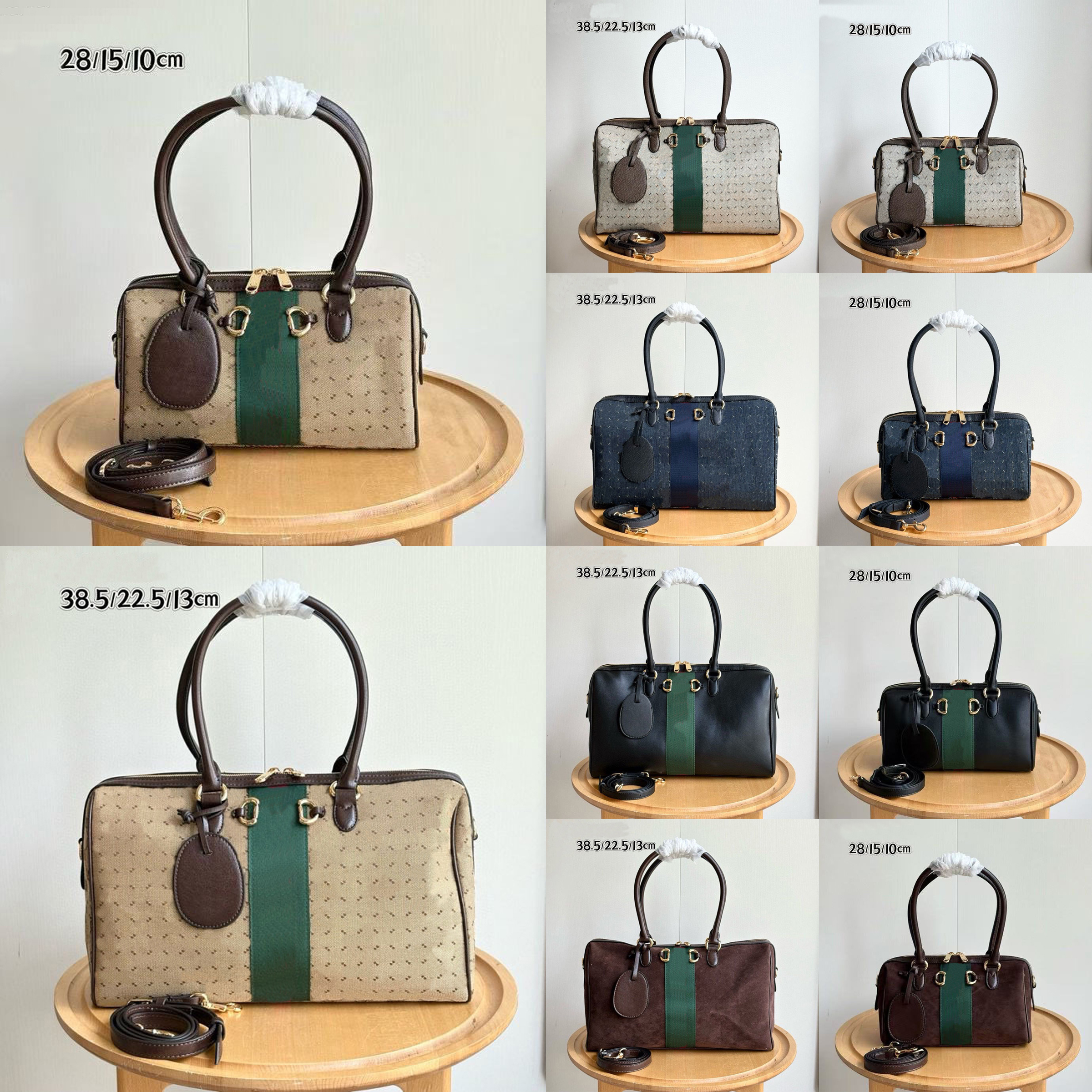 Boston Bag Women's vintage Canvas genuine Leather Letter print pattern Top Handle Handbag With Crossbody Strap For Daily Travel