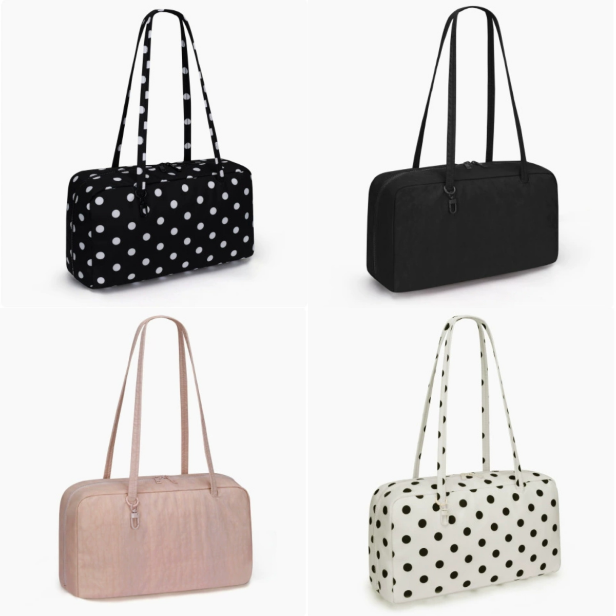 Baggu Bowler Bag Women Travel Shoulder Bag Women Long Handle Nylon Simple Popular Classical Casual Underarm Handbags Trendy Solid Color Black White